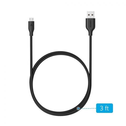 Anker PowerLine Micro USB Android Cable, 3ft, Black, A8132H12