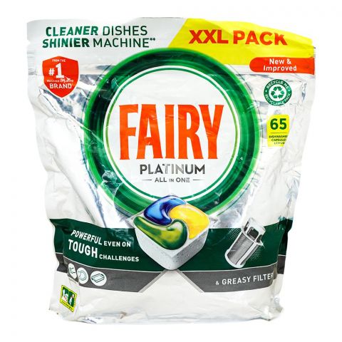 Fairy Platinum Dishwashing All-In-One Tablet, 65-Pack