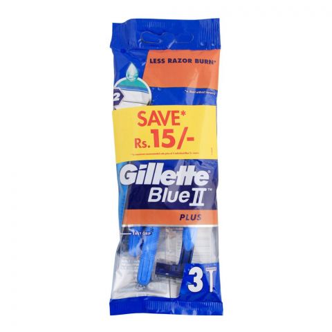 Gillette Blue II Plus Disposable Shaving Razor, 3-Pack, Save Rs. 15