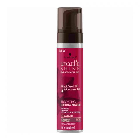 Schwarzkopf Smooth'n Shine Hydrating Setting Mousse, Black Seed Oil & Coconut Oil, 240g