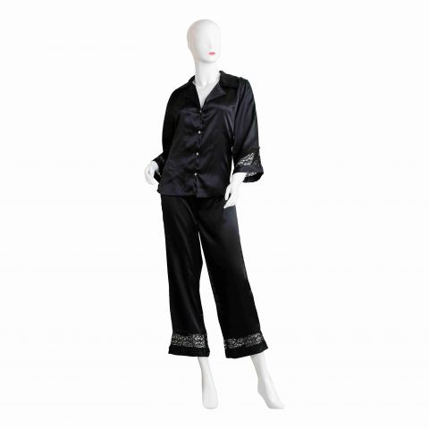 Moon Girl Women Pajama Suit, Black, 1101
