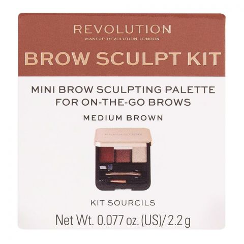 Makeup Revolution Brow Sculpt Kit, Medium Brown, 2.2g