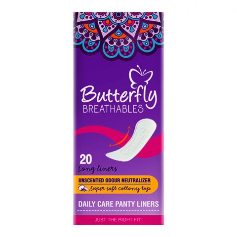 Butterfly Breathables Unscented Daily Care Panty Liners, 20 Long Liners 