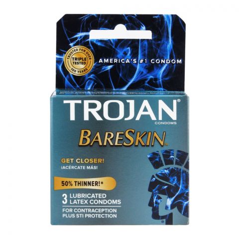 Trojan Bare Skin Get Closer! Lubricant Latex Condom, 3-Pack