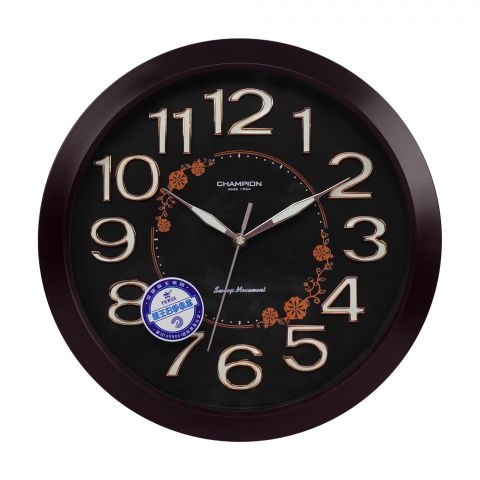 Z.A Wall Clock, Black Background With Brown Border, CSL-7700 WB