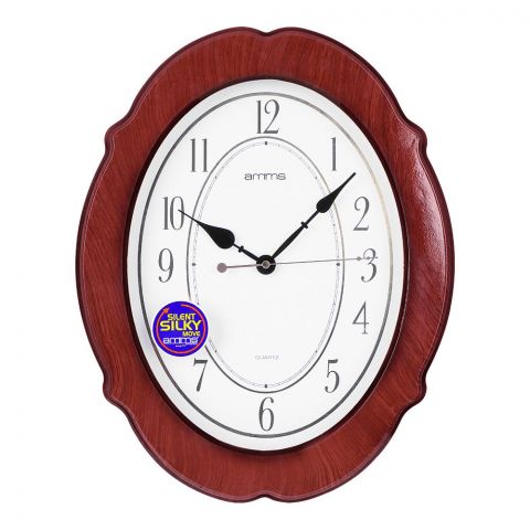Z.A Wall Clock, White Background with Brown Border and Oval Shape, AMB-7913