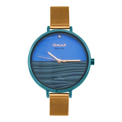 Omax Women's Blue Round Dial With Sea Background & Rust Golden Chain Analog Watch, PMM05M26I