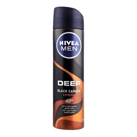 Nivea Men 48H Deep Black Carbon Espresso Anti-Perspirant Deodorant Body Spray, 150ml