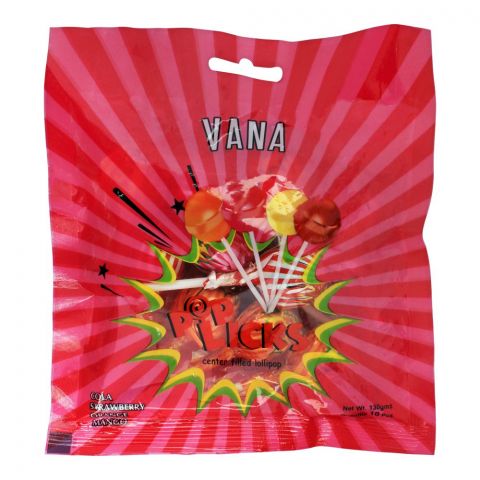 Vana Pop Licks Lollipops, 10-Pack, Cola, Strawberry, Orange & Mango Flavors