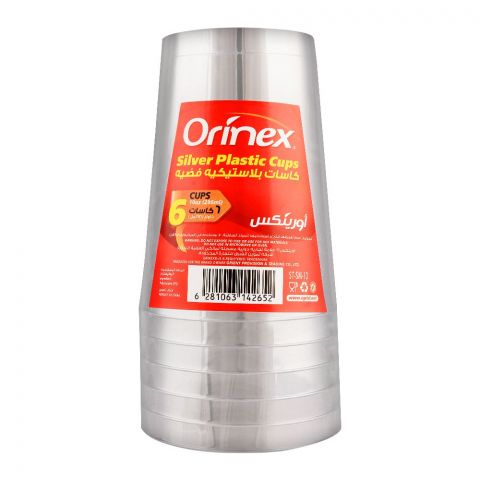 Orinex Silver Plastic Cups, 296ml/10oz, 6-Pack