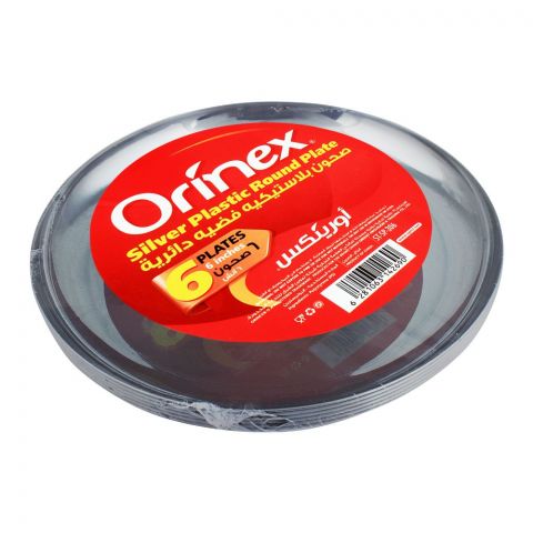 Orinex Silver Plastic Round Plate, 6 Inches, 6-Pack