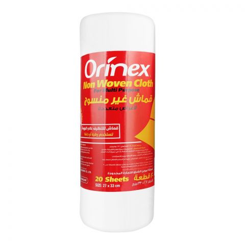 Orinex Non Woven Multi-Purpose Cloth, White, 20 Sheets, 27x33cm
