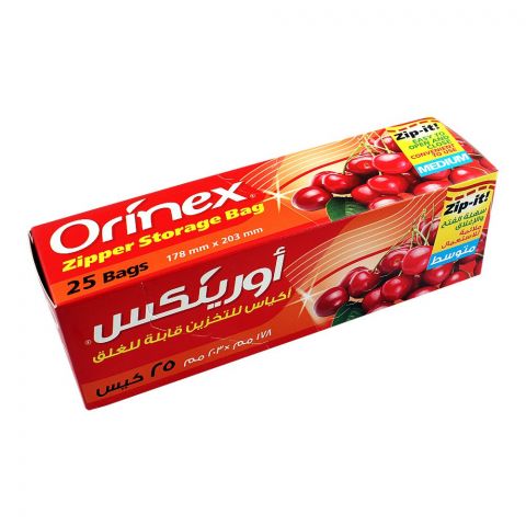 Orinex Zipper Storage Bags, 7x8 Inches, Medium, 25-Pack, Food Grade