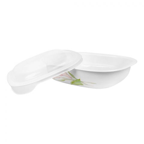 Corelle Oblong Dish Lilly Ville With Plastic Cover, 1.89 Liter, D-64-LV