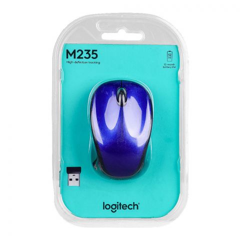 Logitech Advanced Optical Tracking Wireless Mouse, 12M Battery Life, Black & Blue, M235, 910-003392