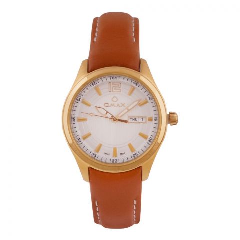 Omax Women Watch 75SMG65I, Camel Strap & White Dial