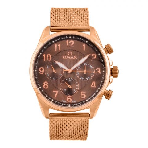Omax Men's Rust Gold Round Dial With Bracelet Chronograph Watch, VC05R58I