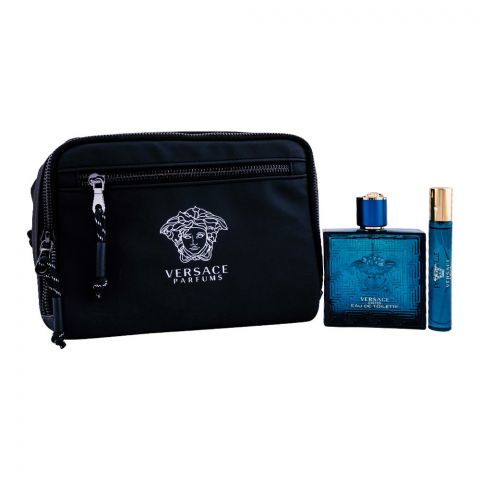 Versace Eros Perfume Set, For Men, EDT 100ml + EDT 10ml + Pouch