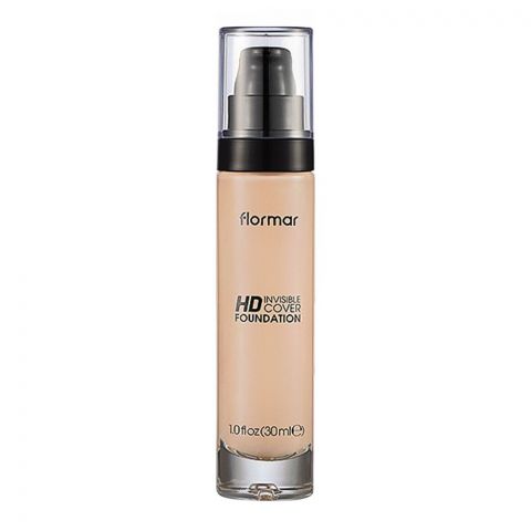 Flormar Invisible Cover HD Foundation, 20 Porcelain 30ml