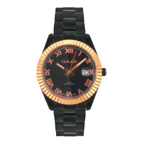 Omax Women's Rust Gold Round Case & Black Bracelet Analog Watch, RL42B22I