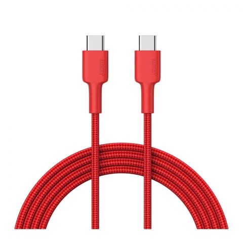 Aukey Impulse Braided Nylon Type-C To Type-C USB Cable, 3.9ft, Red, CB-CD29