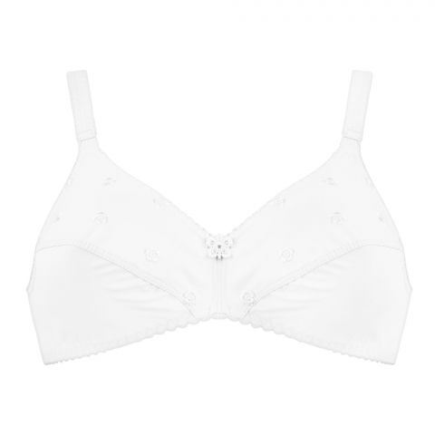 BeBelle Tulips Cotton Embroidered Bra, White, 1342