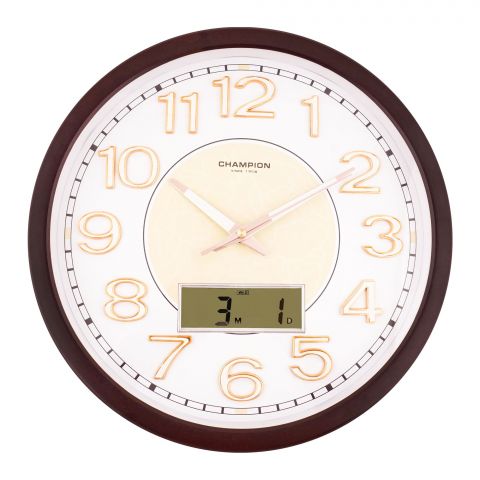 Champion Wall Clock, Brown Round Case With Two Tone Background, CCB-604