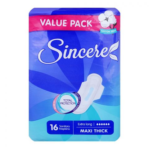 Sincere Maxi Thick Extra Long Sanitary Napkins Value Pack, 16-Pack