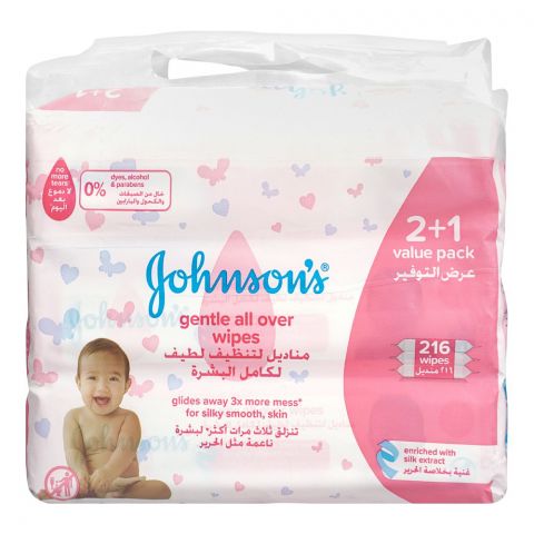 Johnson's Gentle All Over Wipes, 72-Pack, 2 + 1 Value Pack