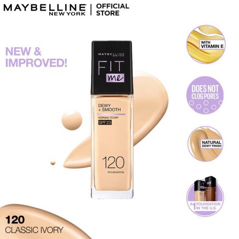 Maybelline New York Fit Me Dewy + Smooth Liquid Foundation SPF 23, 120 Classic Ivory, 30ml