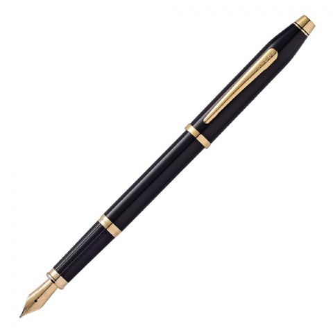 Cross Century II Black Lacquer Fountain Pen, 23KT Gold-Plated Appointments, Medium Tip, 419-1MF