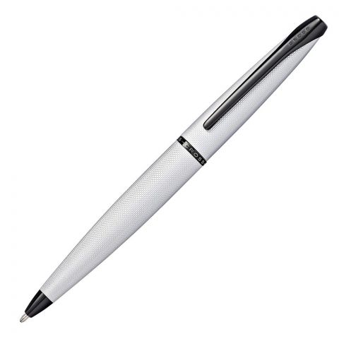 Cross ATX Brushed Chrome Ballpoint Pen With Etched Diamond Pattern, Black Medium Tip, 882-43