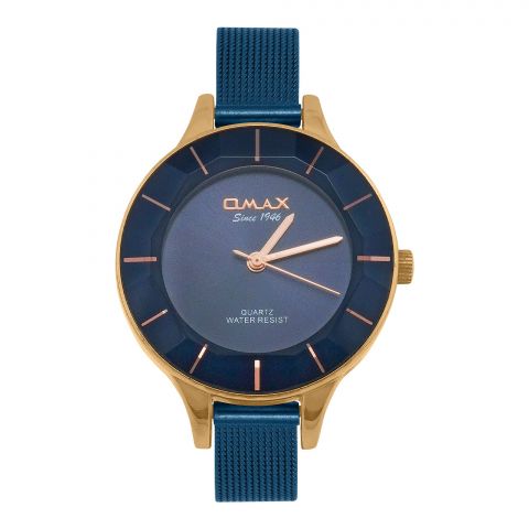 Omax Women's Rust Gold Round Dial With Navy Blue Background & Chain Analog Watch, FMB0266U04