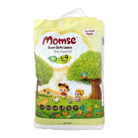 Momse Baby Diapers, L-4 Maxi, 9-14 KG, 54-Pack