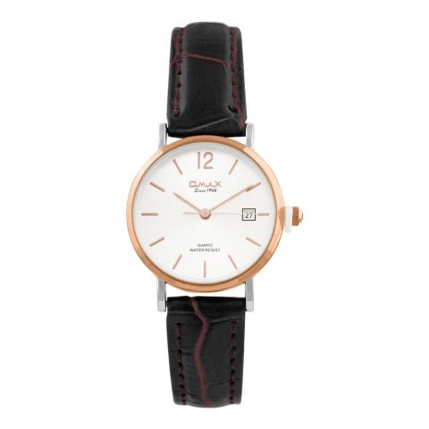 Omax Women Watch HDL07R35I, White Dial & Brown Texture Strap