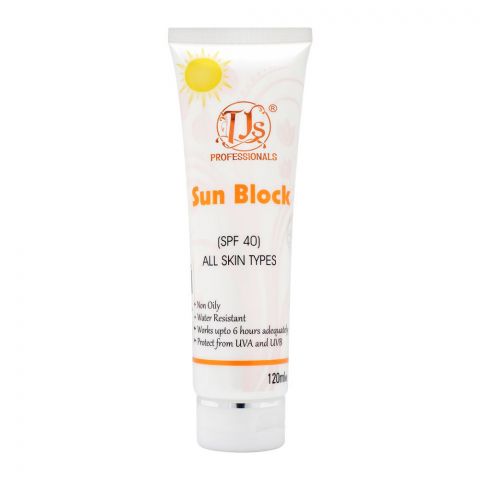 TJs Professionals Sun Block, SPF 40, All Skin Types, 120ml