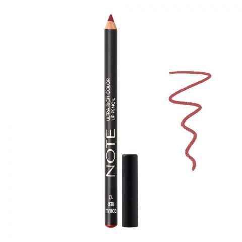 J. Note Ultra Rich Color Lip Pencil, 12 Coral Red
