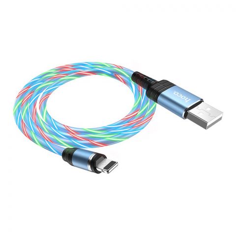 Hoco Charging Cable, Magnetic & RGB LED Streamer, Blue, For Lightning, 1m, U90