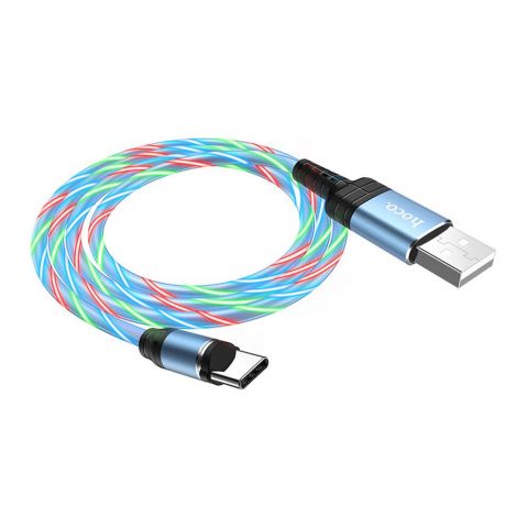 Hoco Charging Cable, Magnetic & RGB LED Streamer, Blue, For Type-C, 1m, U90