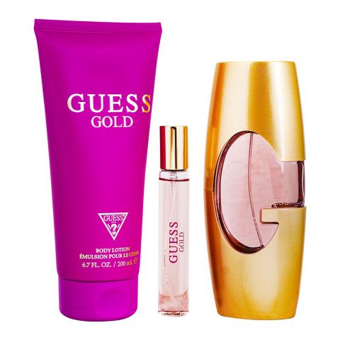 Guess Gold Perfume Set For Women, EDP 75ml + Travel Spray 15ml + Body Lotion 200ml