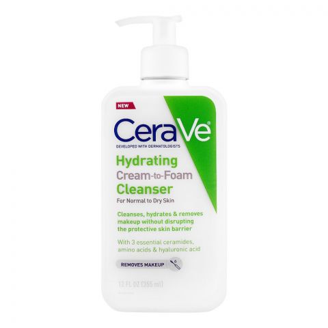 CeraVe Hydrating Cream-To-Foam Cleanser, Normal To Dry Skin, 355ml