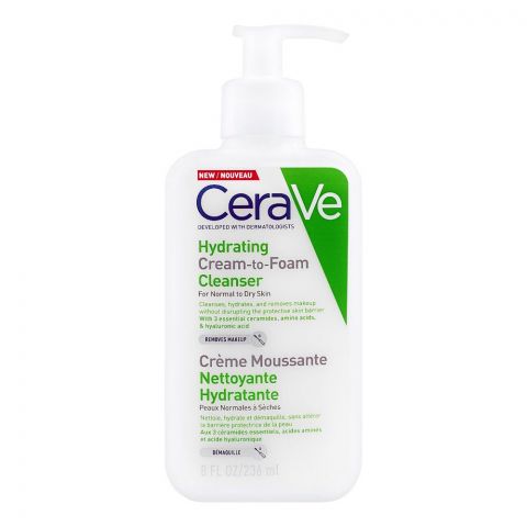 CeraVe Hydrating Cream To Foam Cleanser, For Normal To Dry Skin, 236ml