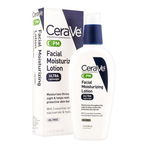 CeraVe PM Ultra Lightweight Facial Moisturizing Lotion, Oil-Free, 89ml