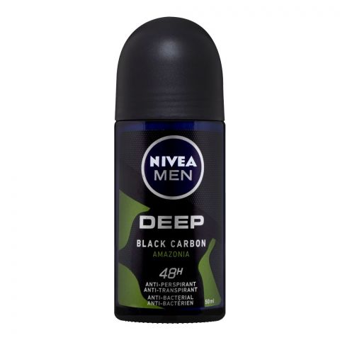 Nivea Men 48H Deep Black Carbon Amazonia Anti-Perspirant Roll-On, 50ml