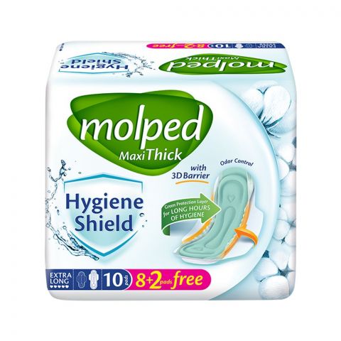 Molped Maxi Thick Hygiene Shield With 3D Barrier Extra Long Sanitary Pads, 8+2