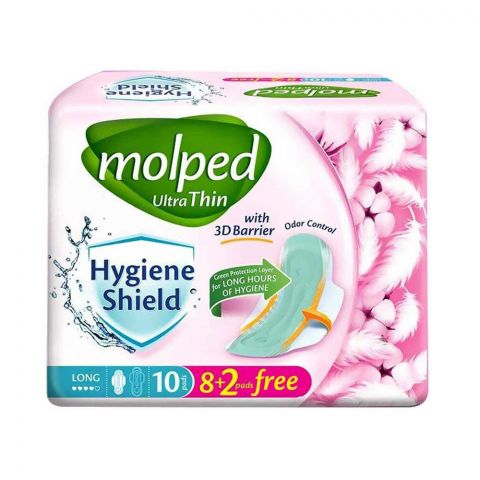 Molped Ultra Thin Hygiene Shield Long Sanitary Pads, 8+2
