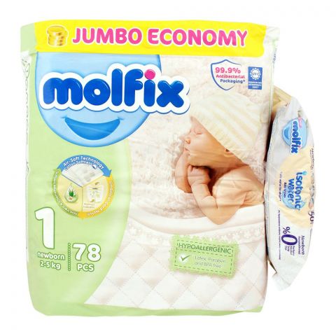 Molfix Diaper No. 1, Newborn 2-5 KG, 78-Pack
