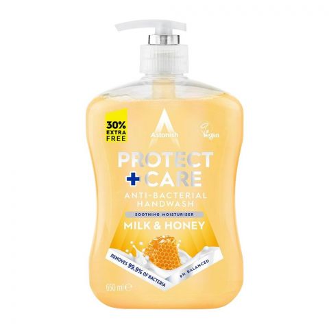 Astonish Protect + Care Milk & Honey Antibacterial Hand Wash, 650ml