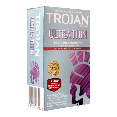 Trojan Ultra Thin Armor Spermicidal Lubricated Latex Condoms, 12-Pack