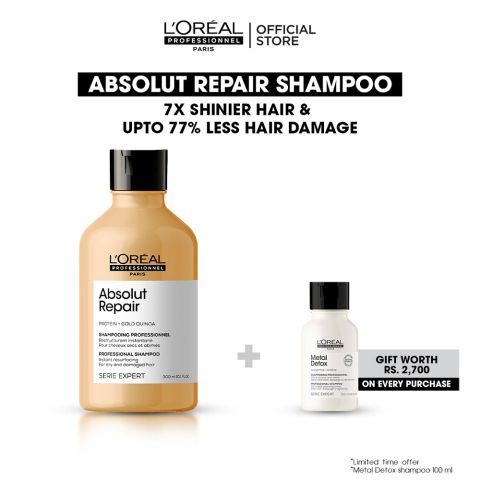 L'Oreal Professionnel Serie Expert Protein + Gold Quinoa Absolut Repair Dry And Damage Hair Shampoo, 300ml